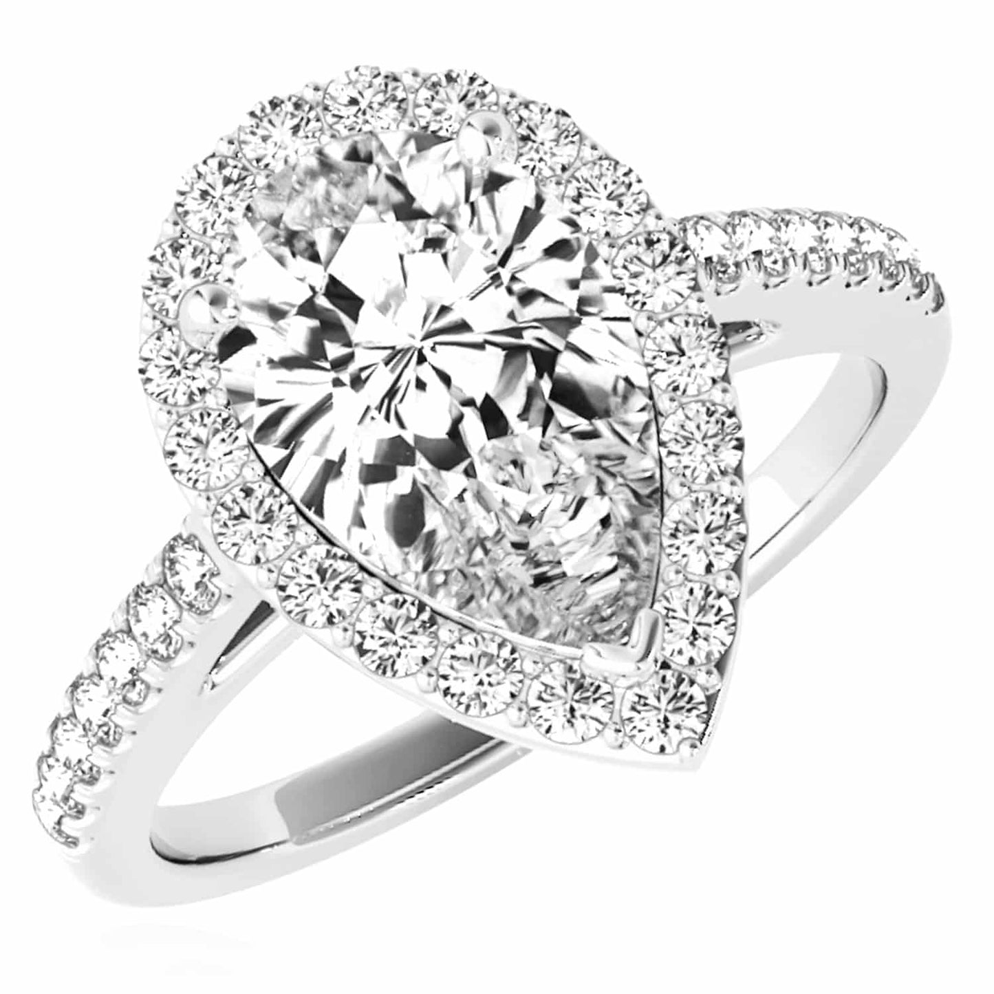 2.35CTW Lab-Grown Diamond 18K Gold White Pear Halo Diamond Engagement Ring