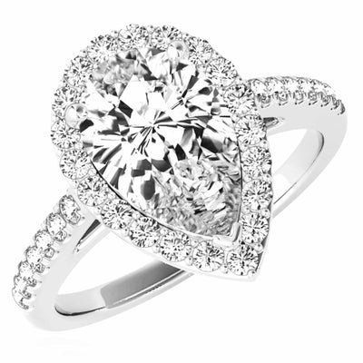2.35CTW Lab - Grown Diamond 18K Gold White Pear Halo Diamond Engagement Ring - WJD Exclusives
