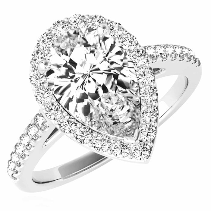 2.35CTW Lab - Grown Diamond 18K Gold White Pear Halo Diamond Engagement Ring - WJD Exclusives