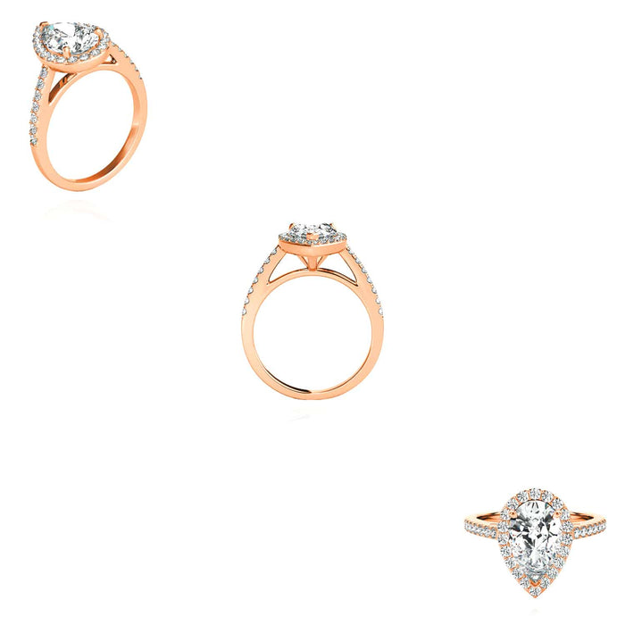 2.35CTW Lab - Grown Diamond 18K Rose Gold Pear Halo Diamond Engagement Ring - WJD Exclusives