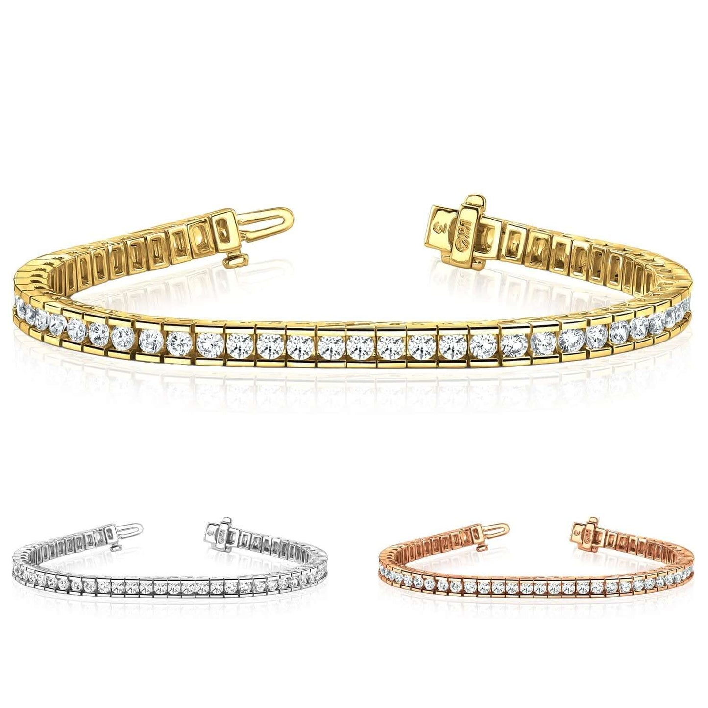 10.50CTW Lab-Grown Diamond 14K Real Gold Yellow White Rose Tennis Bracelet 7.5"