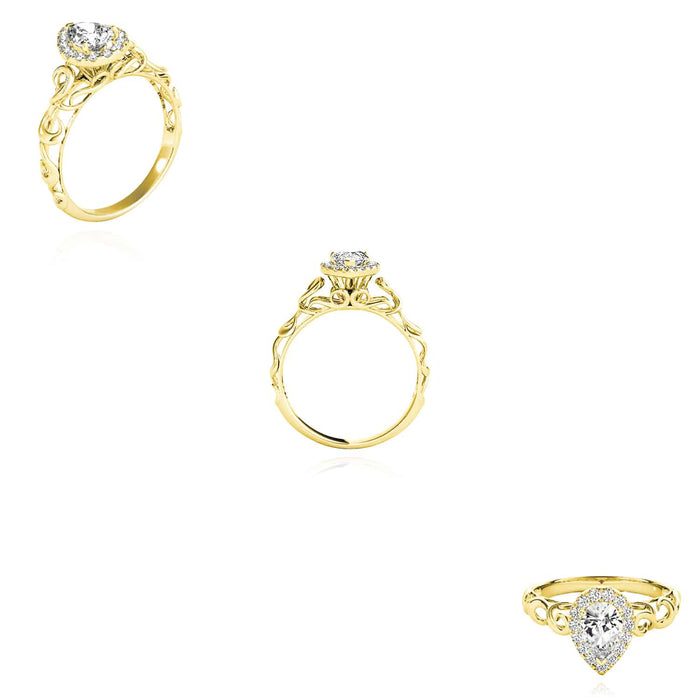 1.10CTW Lab - Grown Diamond 18K Gold Yellow Pear Decorative Shank Engagement Ring - WJD Exclusives