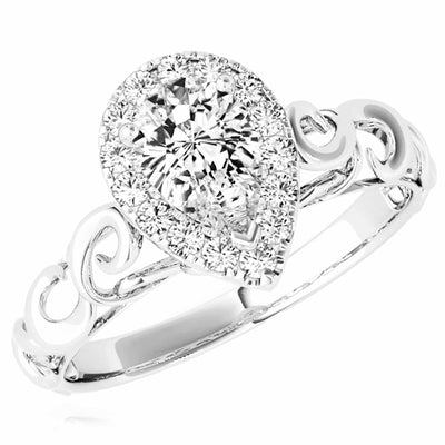 1.10CTW Lab - Grown Diamond 18K Gold White Pear Decorative Shank Engagement Ring - WJD Exclusives