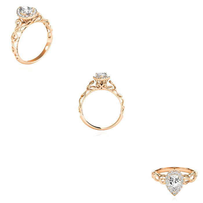 1.10CTW Lab - Grown Diamond 18K Rose Gold Pear Decorative Shank Engagement Ring - WJD Exclusives