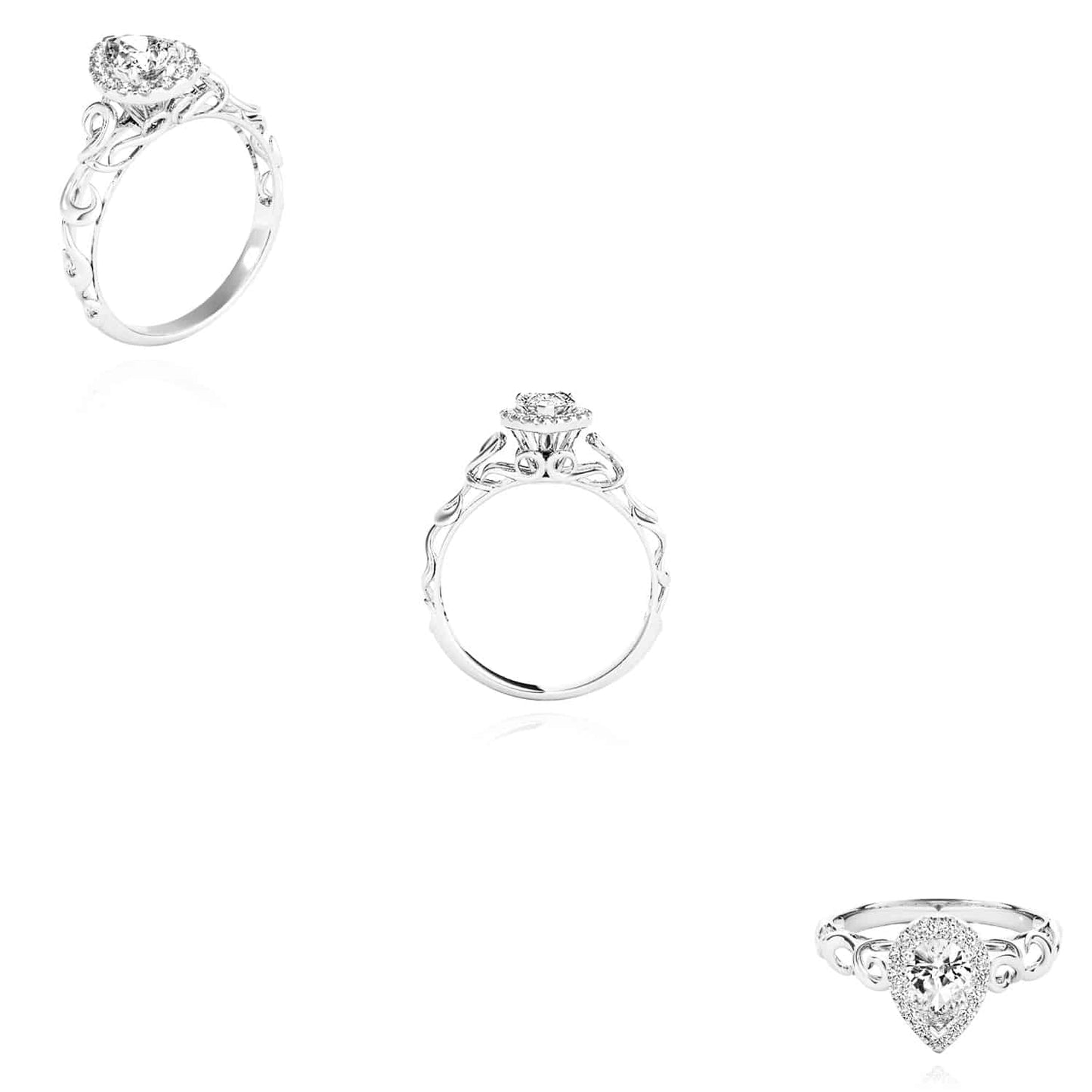 2.15CTW Lab-Grown Diamond 18K Gold White Pear Decorative Shank Engagement Ring