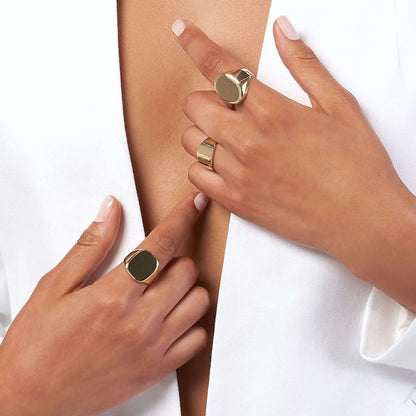 Engravable 14K Real Gold Personalized Soft Round Edges Rectangular Signet Ring