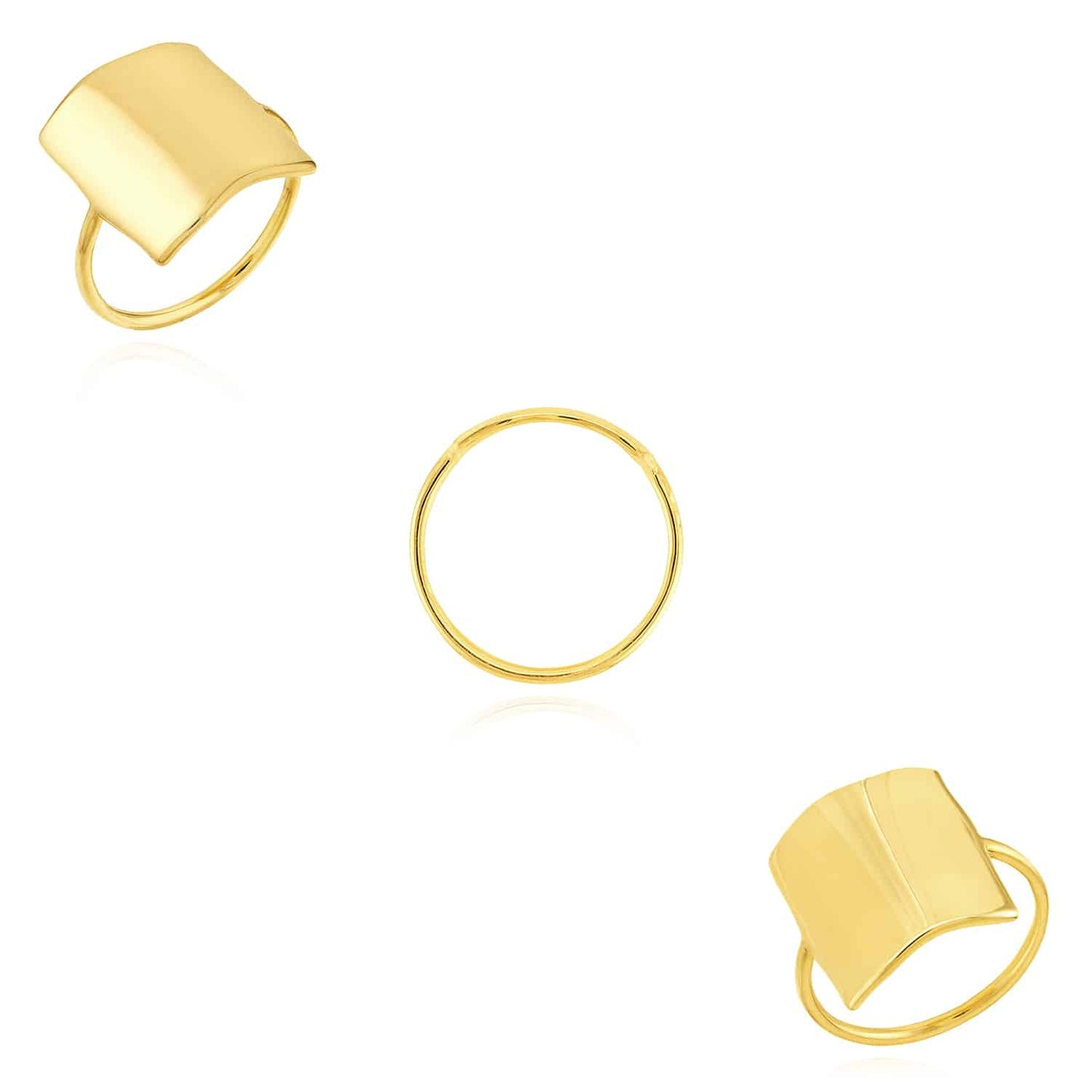 14K Gold Flat Rectangular Top Lightweight Stackable Band Ring