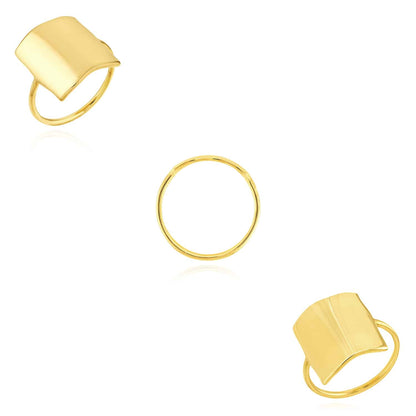 14K Gold Flat Rectangular Top Lightweight Stackable Band Ring