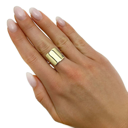 14K Gold Flat Rectangular Top Lightweight Stackable Band Ring