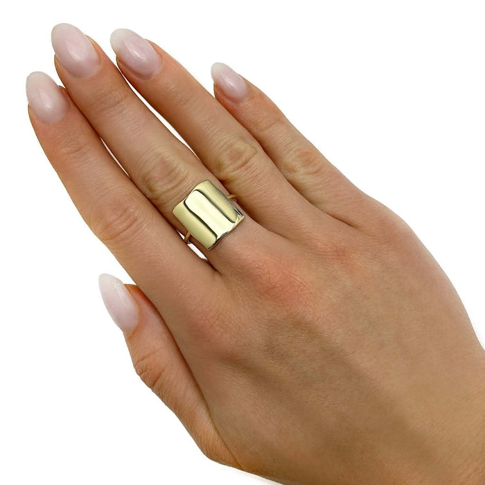 14K Gold Flat Rectangular Top Lightweight Stackable Band Ring - WJD Exclusives