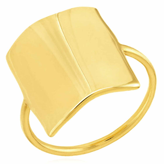 14K Real Gold Flat Rectangular Top Lightweight Stackable Band Ring