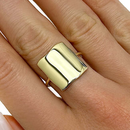 14K Gold Flat Rectangular Top Lightweight Stackable Band Ring