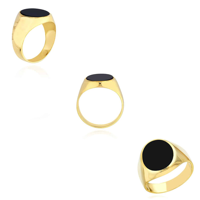14K Gold Black Onyx Oval Signet Ring - WJD Exclusives