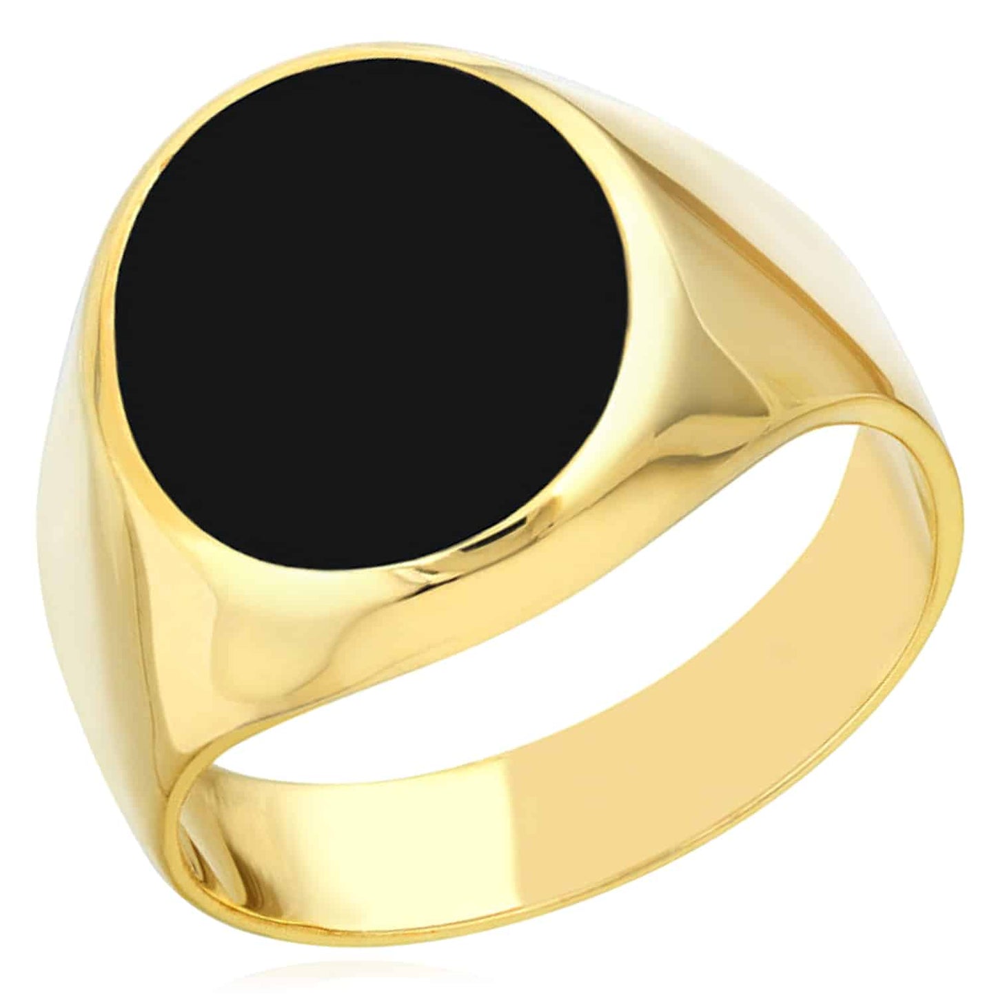 14K Real Gold Black Onyx Oval Signet Ring