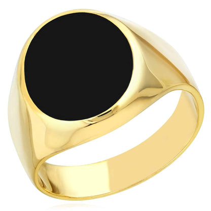 14K Real Gold Black Onyx Oval Signet Ring