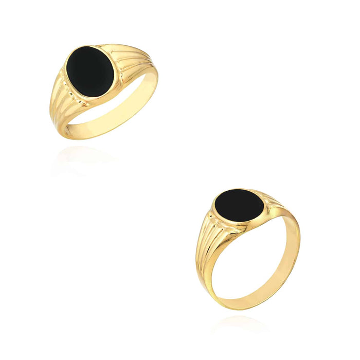 14K Gold Black Onyx Sophisticated Detail Signet Ring - WJD Exclusives