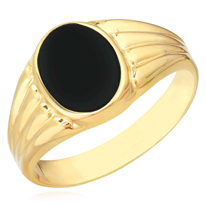 14K Gold Black Onyx Sophisticated Detail Signet Ring - WJD Exclusives