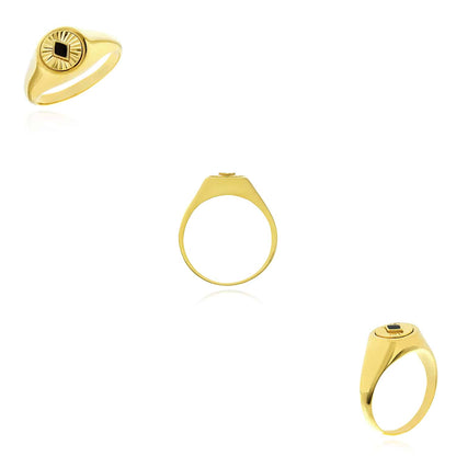 14K Real Gold Fluted Black Real Onyx Vintage-Inspired Signet Ring