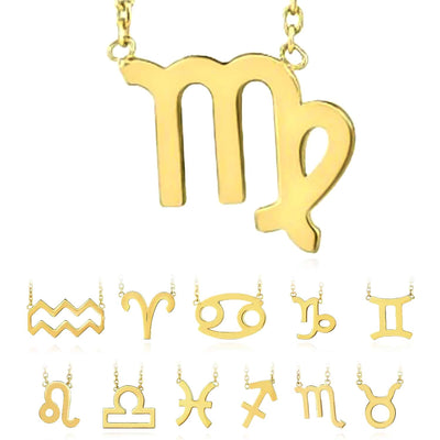 14K Yellow Gold Astrology Zodiac Sign Necklace (Solid Links) 16" - 18" Adjustable - WJD Exclusives