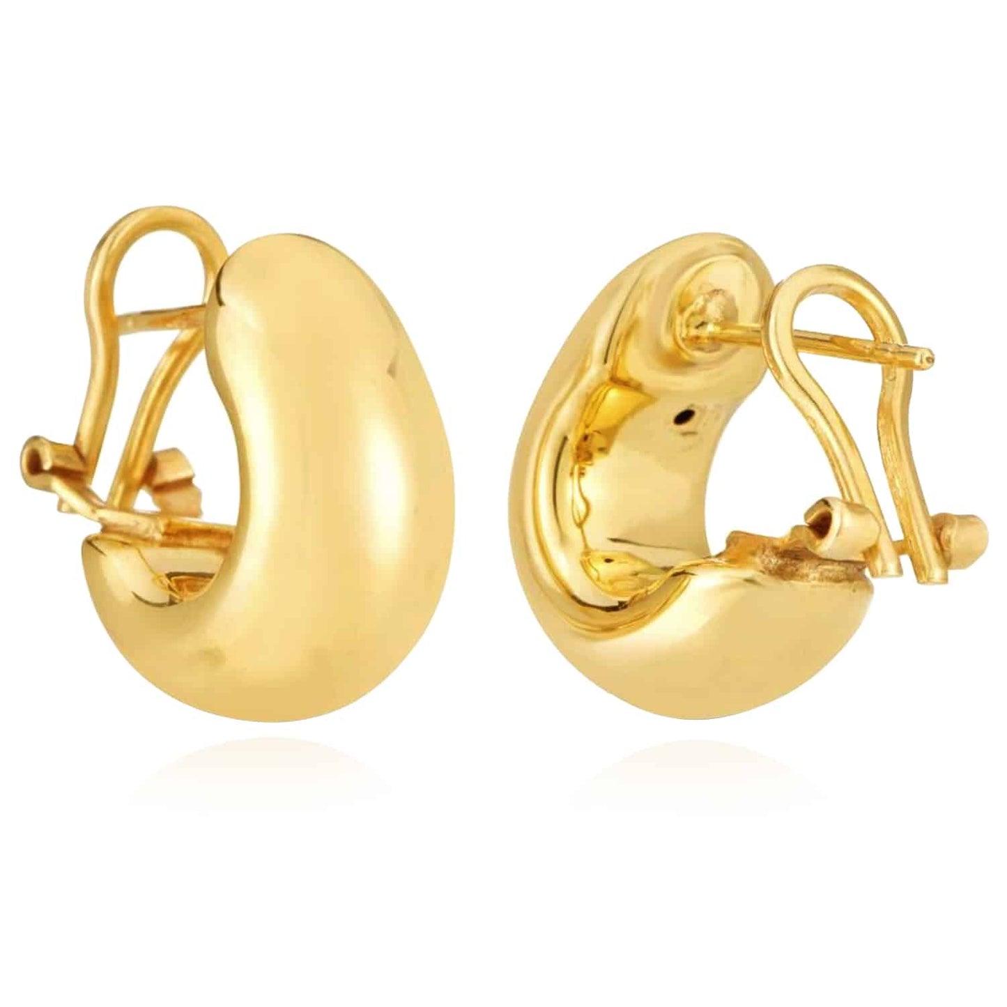 14K Real Gold Sleek Hoop Omega Back Earrings 16.5mm