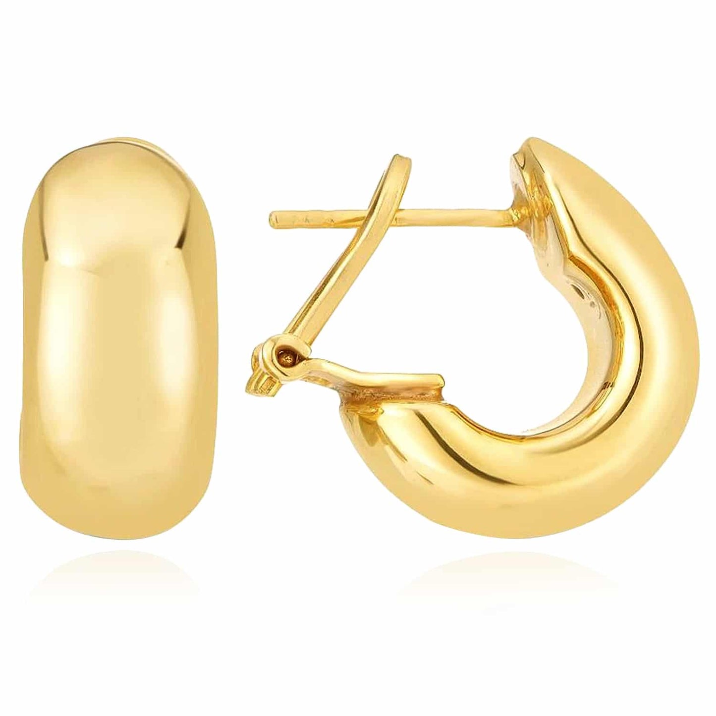 14K Real Gold Sleek Hoop Omega Back Earrings 16.5mm