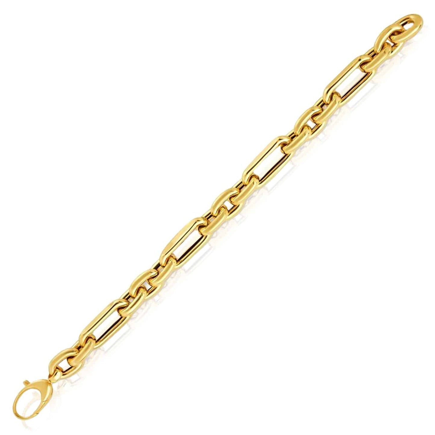 Solid 14K Real Gold 9.3mm Figaro Alternating Paperclip Chain Necklace 18"