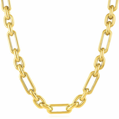 14K Yellow Gold 9.3mm Figaro Alternating Paperclip Chain (Solid Links) 18" - WJD Exclusives