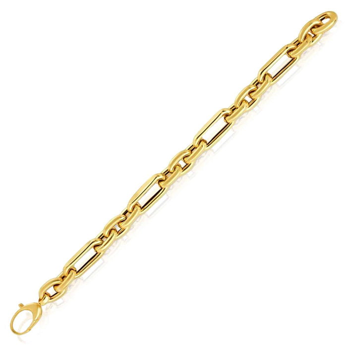 14K Yellow Gold 9.3mm Figaro Alternating Paperclip Bracelet (Hollow) 7.5" - WJD Exclusives