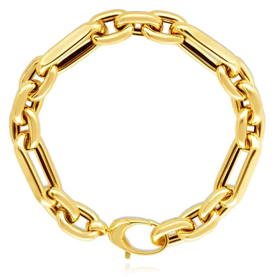 14K Yellow Gold 9.3mm Figaro Alternating Paperclip Bracelet (Hollow) 7.5" - WJD Exclusives
