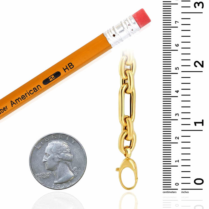 14K Yellow Gold 9.3mm Figaro Alternating Paperclip Bracelet (Hollow) 7.5" - WJD Exclusives