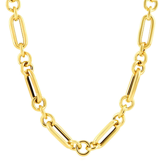 Real 14K Gold 8mm Alternating Paperclip Chain Necklace 18"