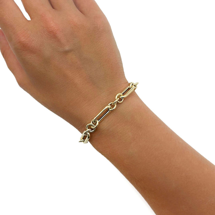 14K Yellow Gold 8mm Alternating Paperclip Bracelet (Hollow) 7.5" - WJD Exclusives