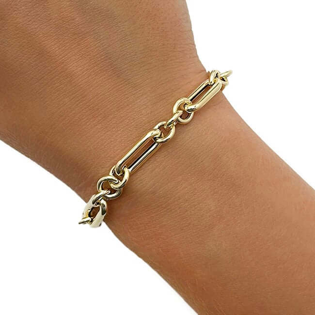 14K Yellow Gold 8mm Alternating Paperclip Bracelet (Hollow) 7.5" - WJD Exclusives