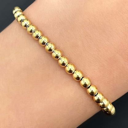 14K Real Gold Yellow 4mm Ball Beaded Bracelet 7"-8" Adjustable