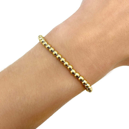 14K Real Gold Yellow 4mm Ball Beaded Bracelet 7"-8" Adjustable