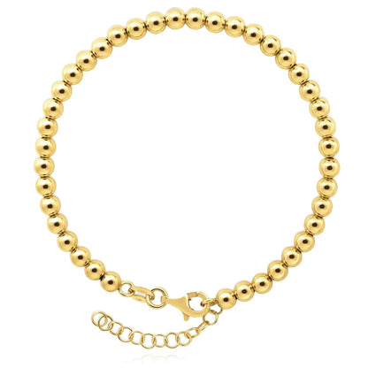 14K Real Gold Yellow 4mm Ball Beaded Bracelet 7"-8" Adjustable