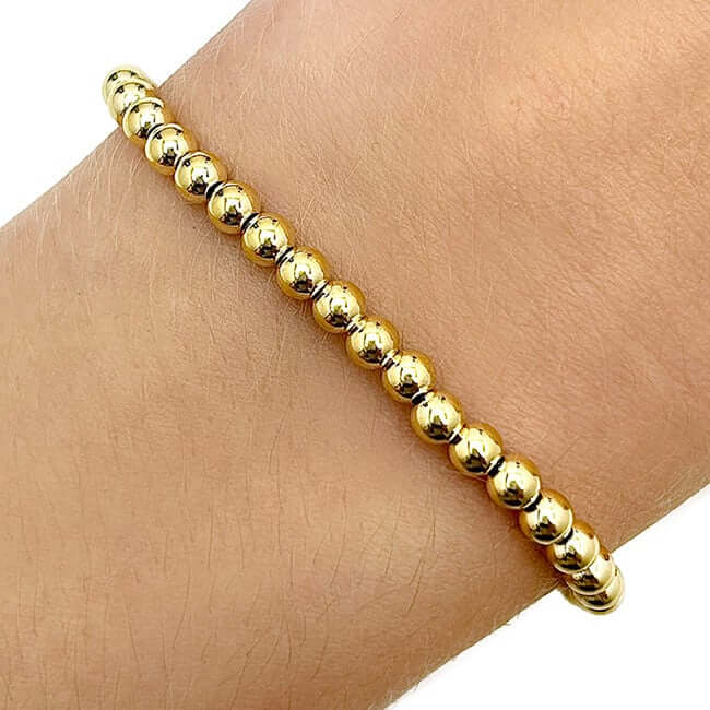 14K Yellow Gold 4mm Ball Beaded Bracelet (Hollow) 7" - 8" Adjustable - WJD Exclusives