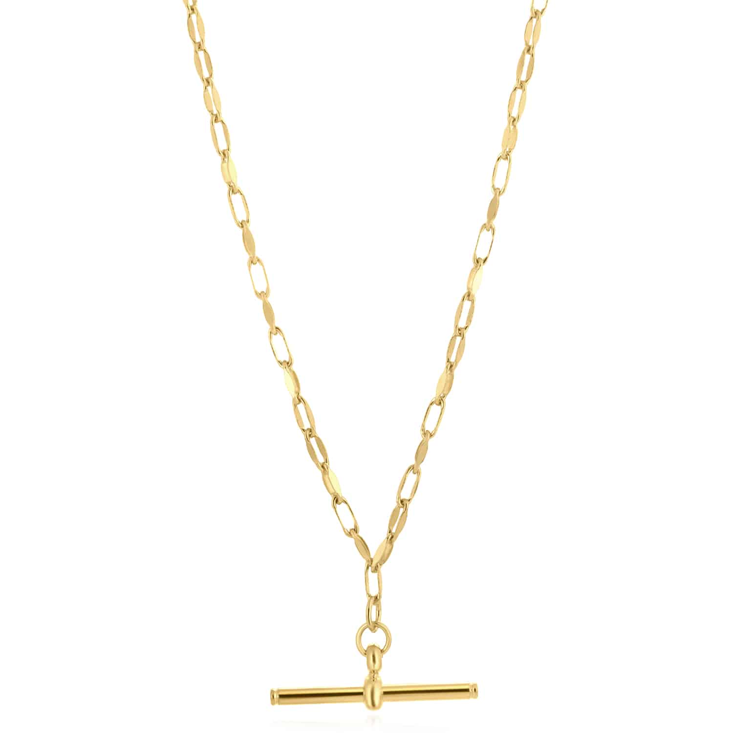 Yellow Gold Over Sterling Silver Toggle T-Bar Paperclip Necklace