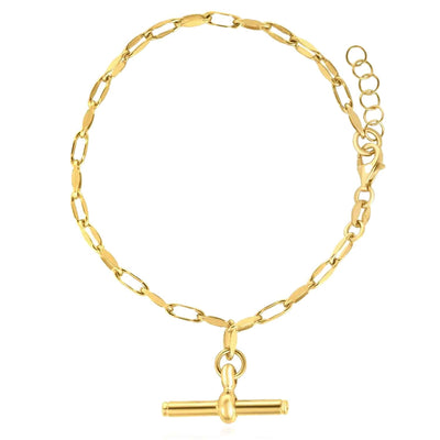Yellow Gold Over Sterling Silver Toggle T - Bar Charm Paperclip Bracelet (Solid Links) 7.25" - 8" Adjustable - WJD Exclusives