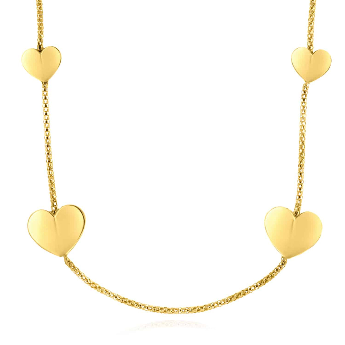 White Gold Over Sterling Silver Heart Lariat Station Charms Necklace (Solid Links) 16" - 18" Adjustable - WJD Exclusives