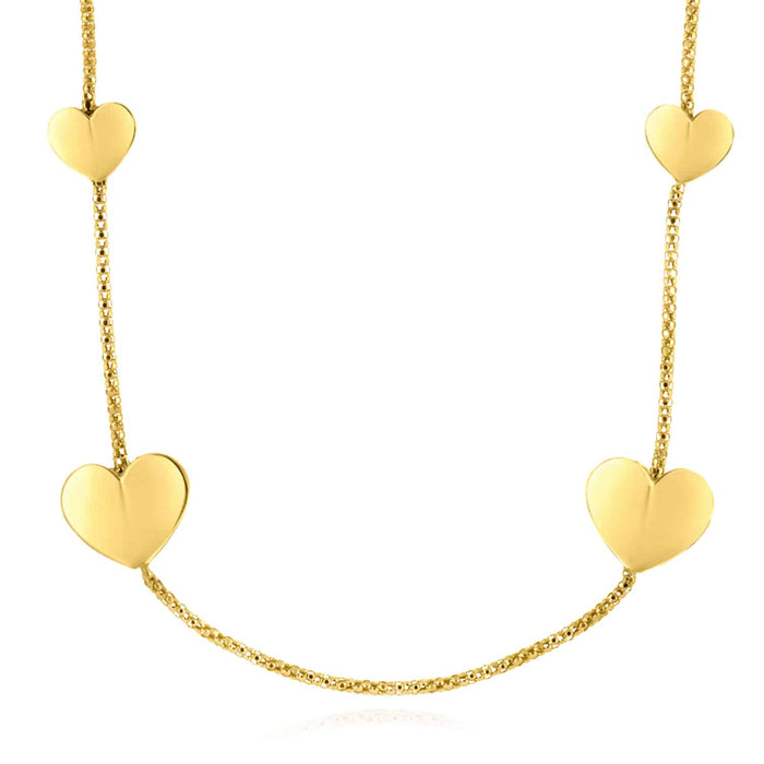 White Gold Over Sterling Silver Heart Lariat Station Charms Necklace (Solid Links) 16" - 18" Adjustable - WJD Exclusives