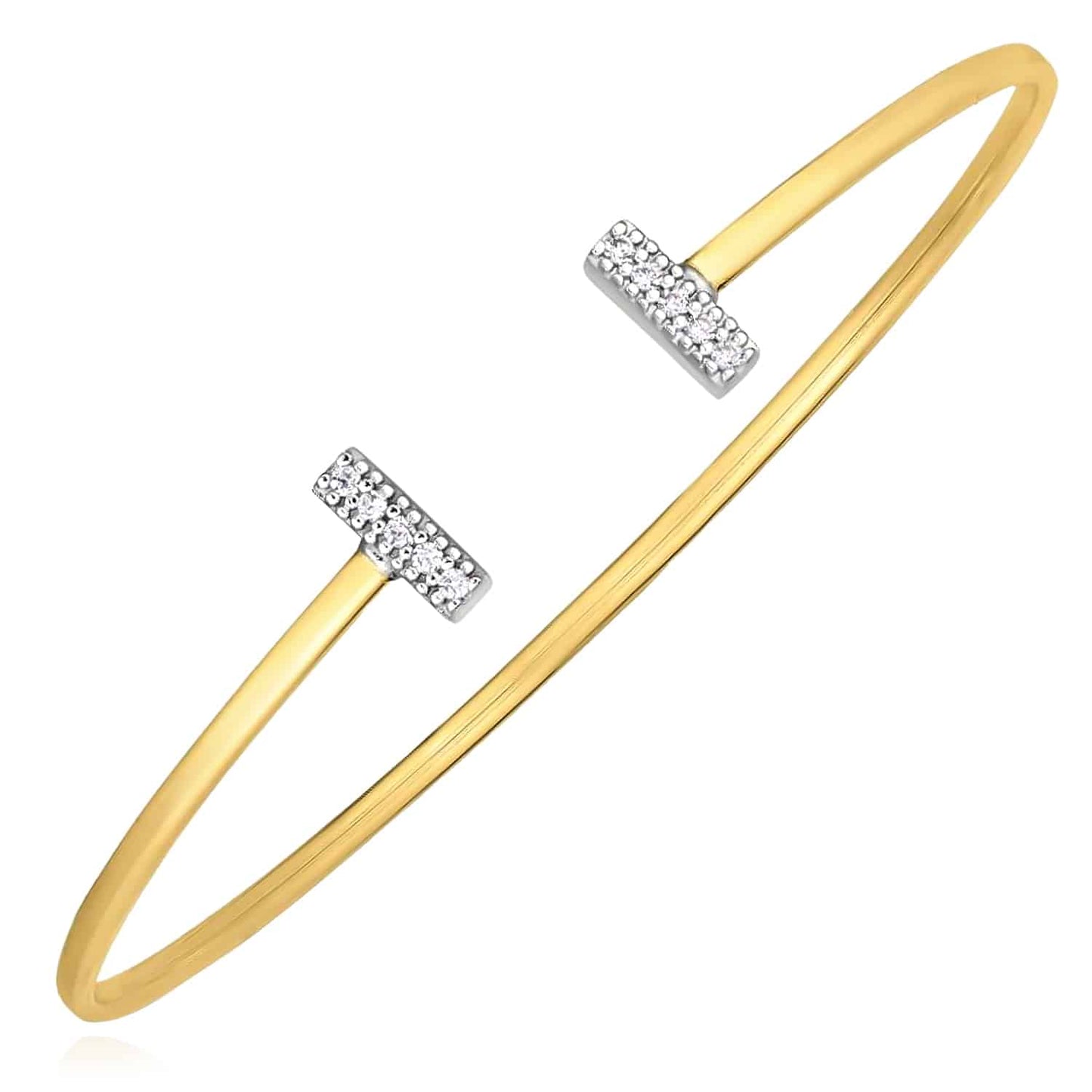 0.08CTW Real Diamond 14K Real Gold Yellow T-Bar Bangle Bracelet