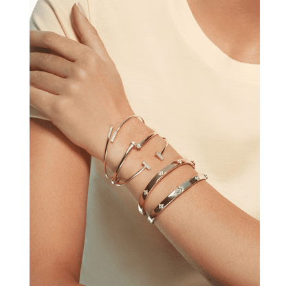 0.08CTW Real Diamond 14K Real Gold Yellow T-Bar Bangle Bracelet