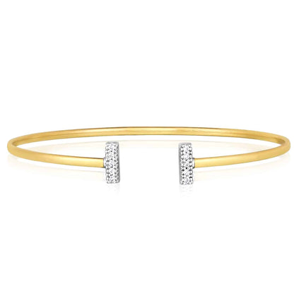 0.08CTW Real Diamond 14K Real Gold Yellow T-Bar Bangle Bracelet