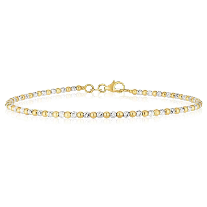 14K Yellow White Gold Two - Tone Bead Ball Bracelet (Solid Links) 7" - WJD Exclusives