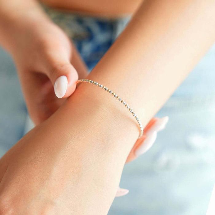 14K Yellow White Gold Two - Tone Bead Ball Bracelet (Solid Links) 7" - WJD Exclusives