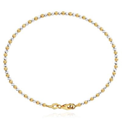 14K Yellow White Gold Two - Tone Bead Ball Bracelet (Solid Links) 7" - WJD Exclusives
