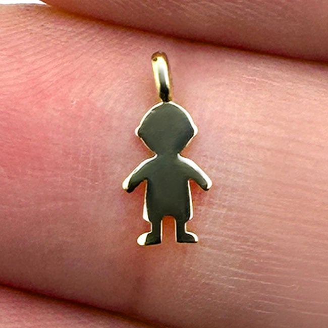 Kid's 14K Real Gold Boy Silhouette Charm Pendant 0.4"