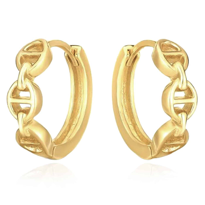 14K Gold Oval Mariner Snap Closure Huggie Hoop Earrings 12mm - WJD Exclusives
