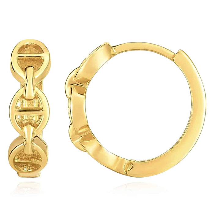 14K Gold Oval Mariner Snap Closure Huggie Hoop Earrings 12mm - WJD Exclusives